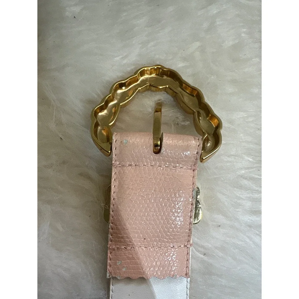 Cipriani Belt Women Medium Glazed Iguana Pink Gold Sculptural Buckle Vintage